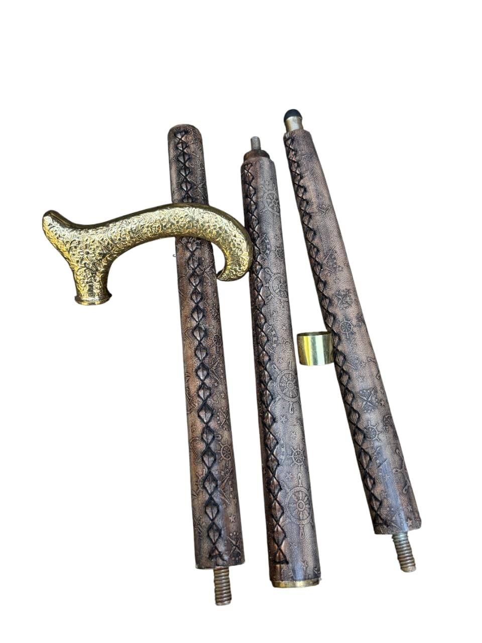 Antique Brass Handle Walking Stick Handmade Wooden Cane for Men & Women Gift