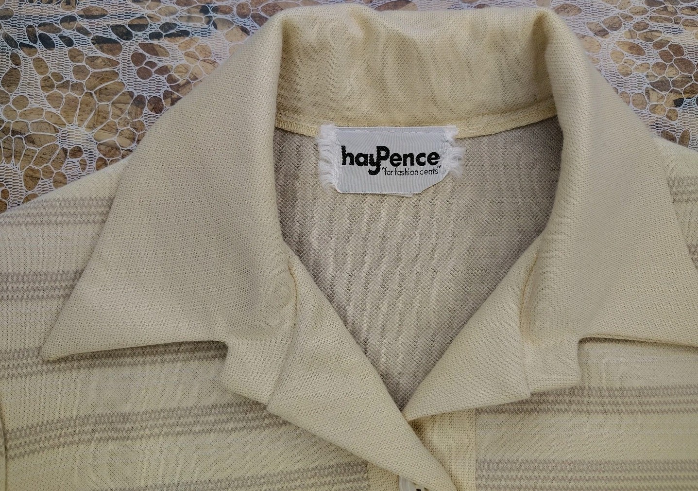 VTG HayPence Collared Long Sleeve Pleated Dress 70s Pale Yellow Knee Length LG