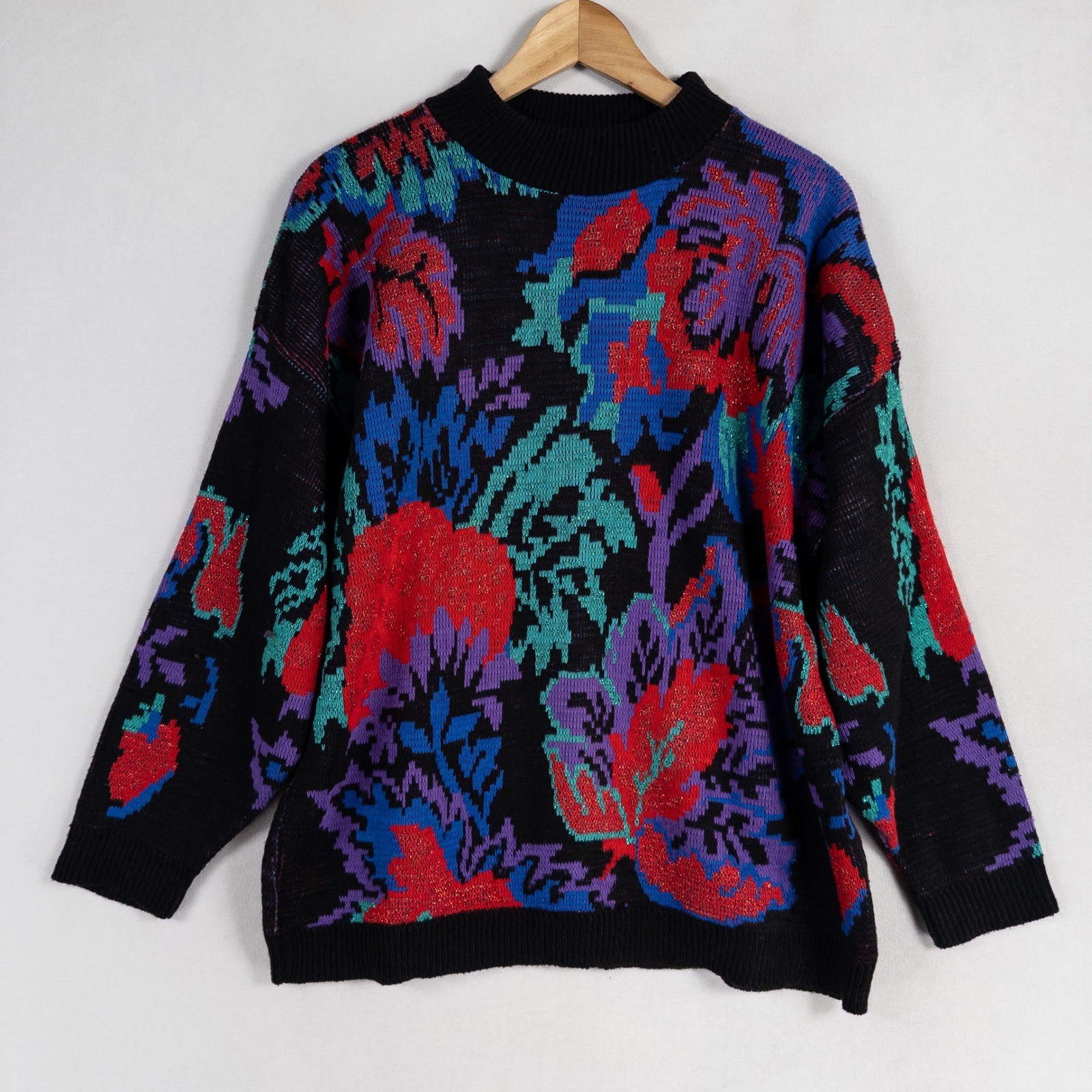 Vintage ROSE Sweater Womens One Size Multicolor Floral Bold Dopamine Dressing