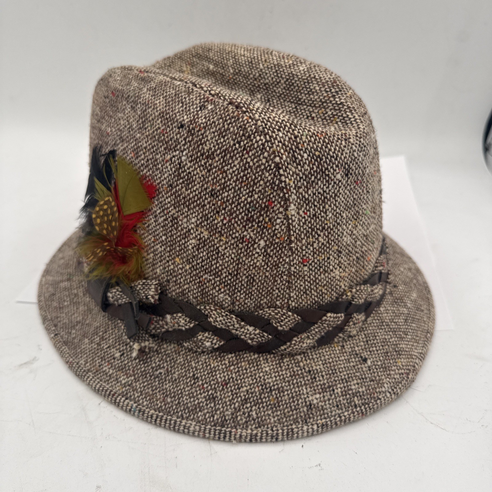 Stetson Fedora Hat Tweed Feather Braided Detail 6 7/8 Size