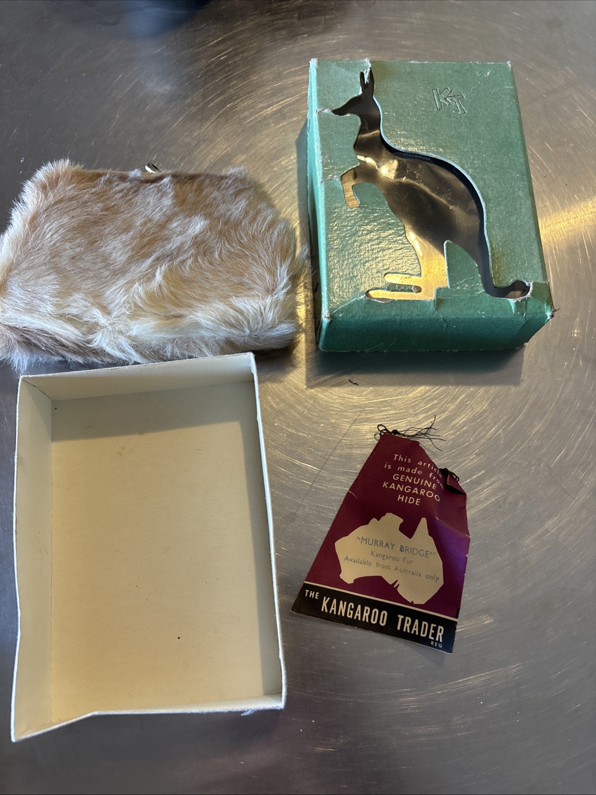 Vintage NOS Open Box Australia Kangaroo Trader Fur Coin Purse Murray Bridge