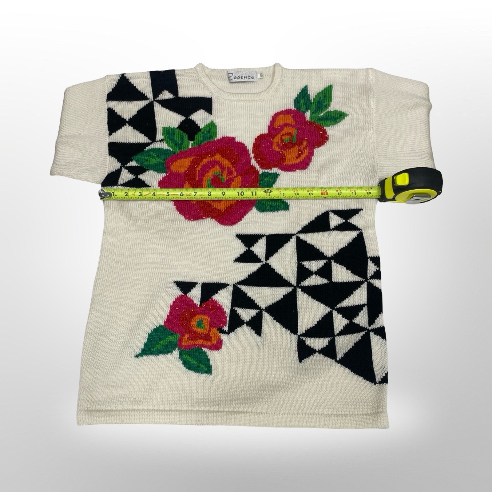 Vintage Essence Floral Geometric Sweater Pink 80s retro cozy cute casual office