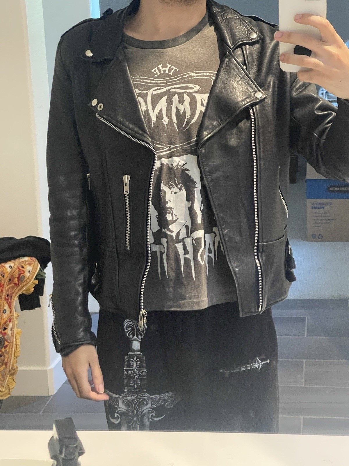 Original Rare Vintage 80s British Type Motorcycle Punk Leather Jacket