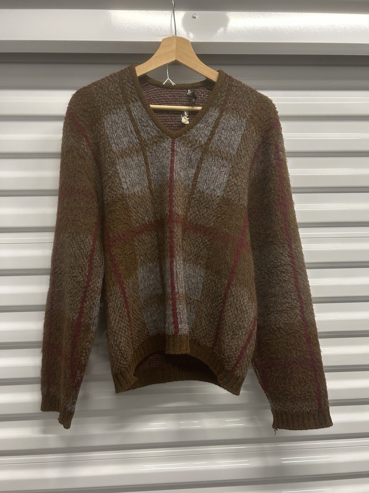 Vintage 50’s/60’sKurt Cobain Mohair Style Cardigan Brown V Neck Sweater Men’s L