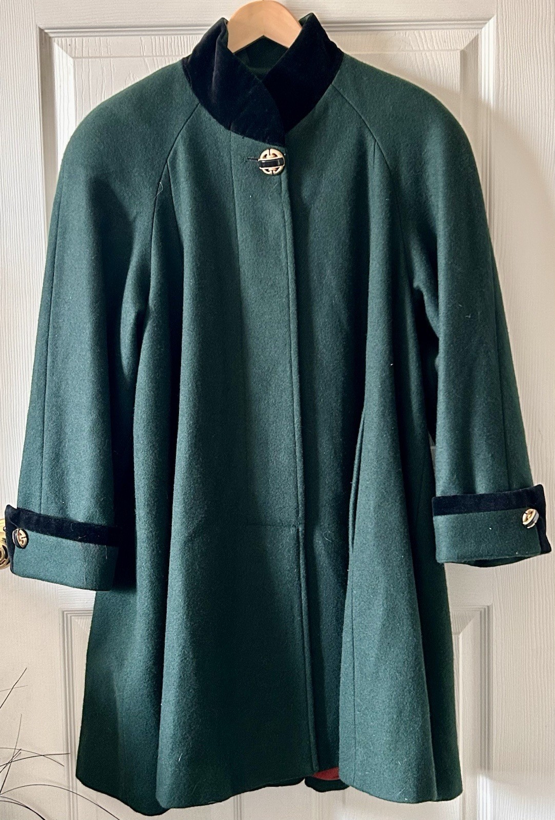 Stephanie Matthews Vintage Emerald Green Cape Coat 100% Wool Made in USA Sz XXL