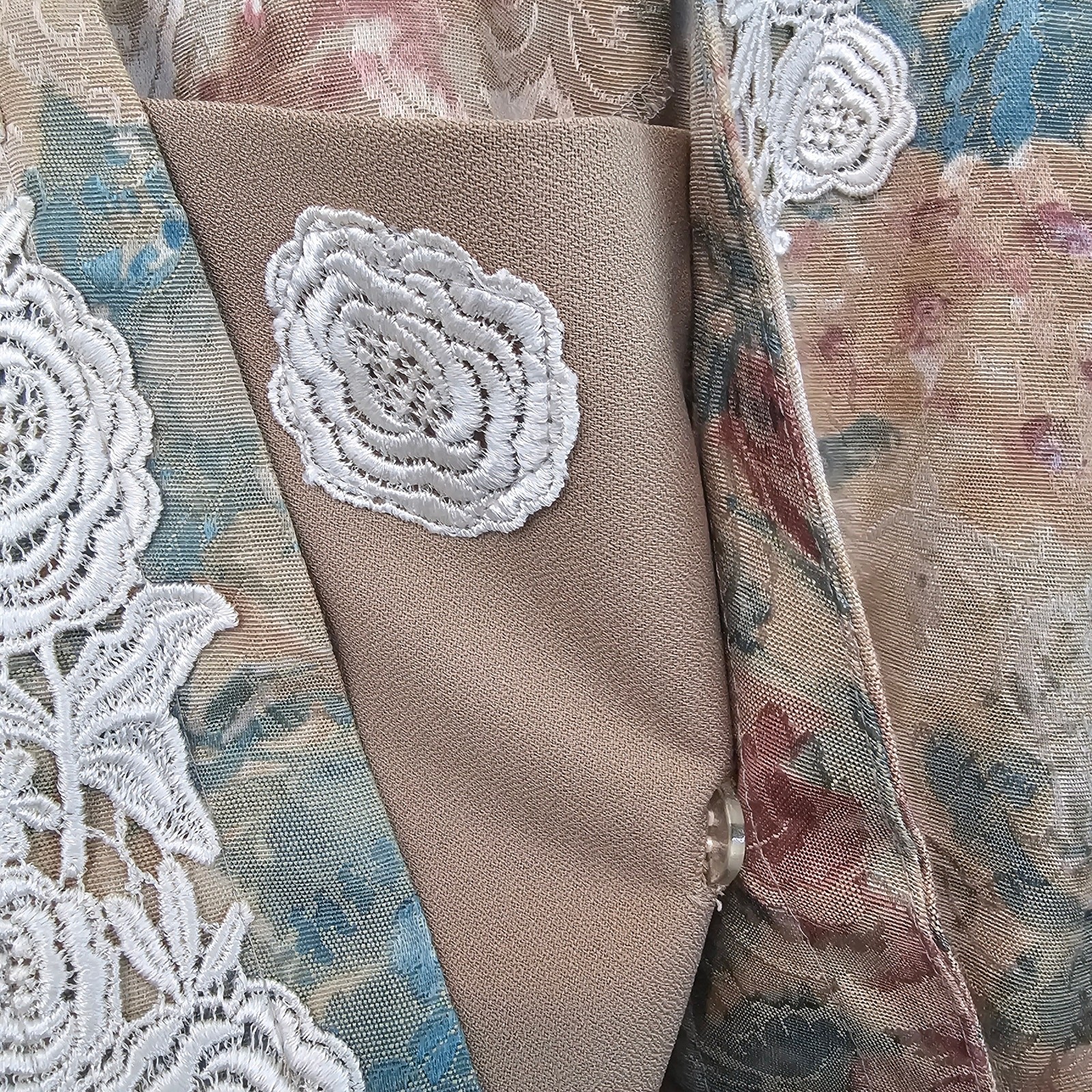 Vintage Classics Blazer Womens Size 18 Beige Lace Cottagecore Preppy Floral