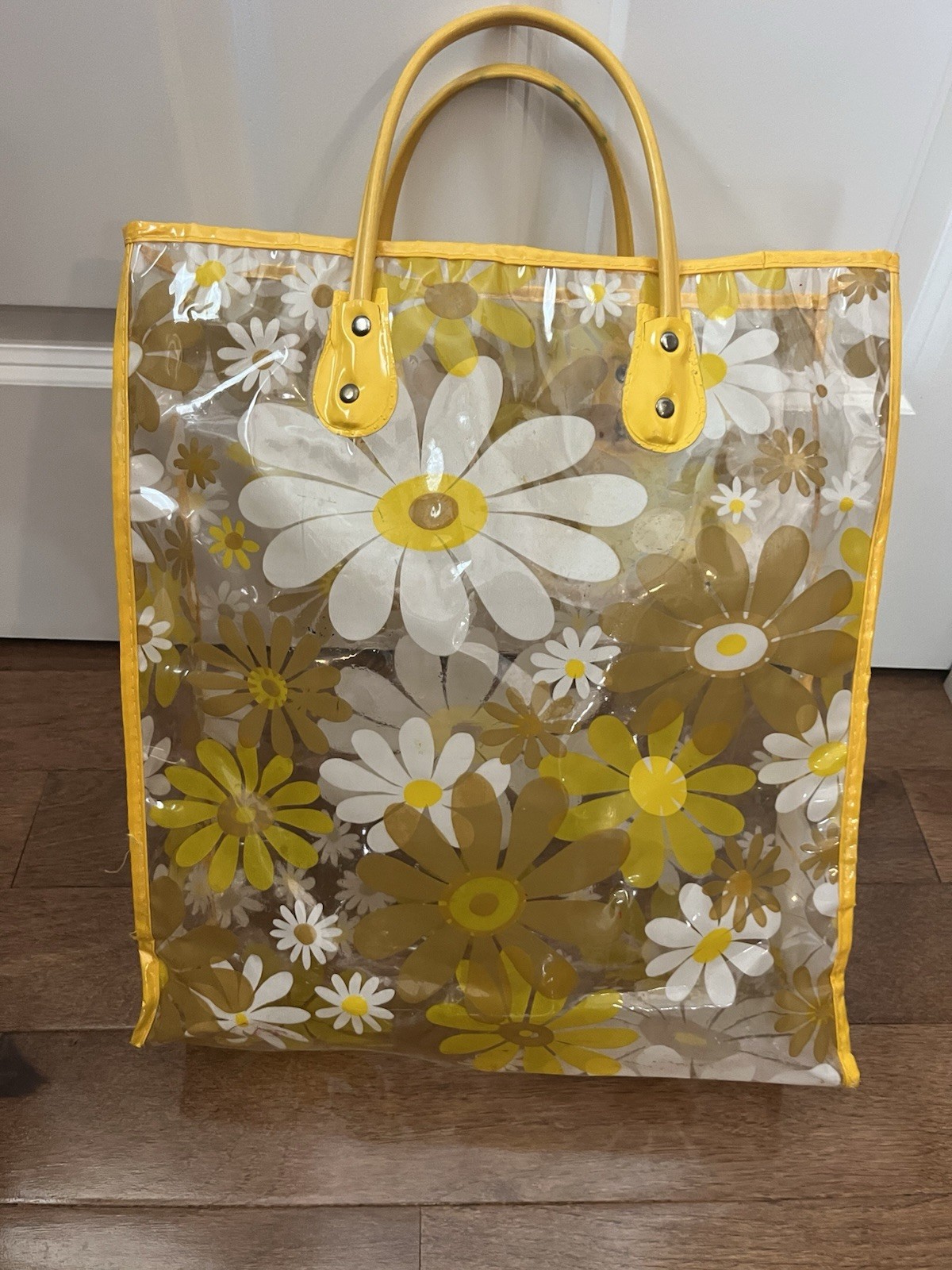 True VTG Mid-century Mod 1960s Daisy’s Flower Power Vinyl Tote Bag Purse Clear