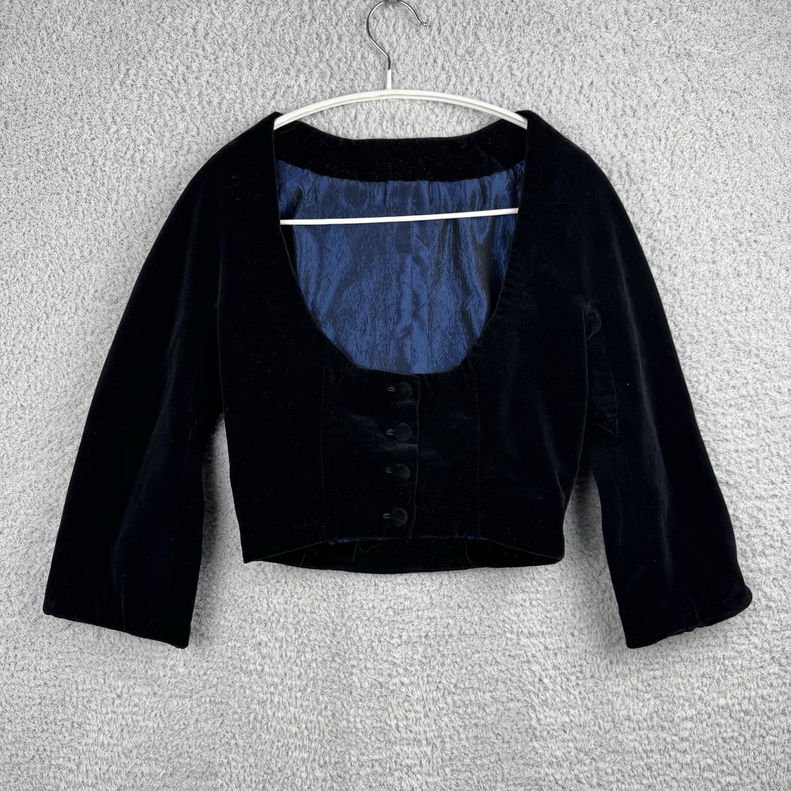 Vintage 40s 50s Velvet Crop Jacket Buttons Long Sleeve Made in USA