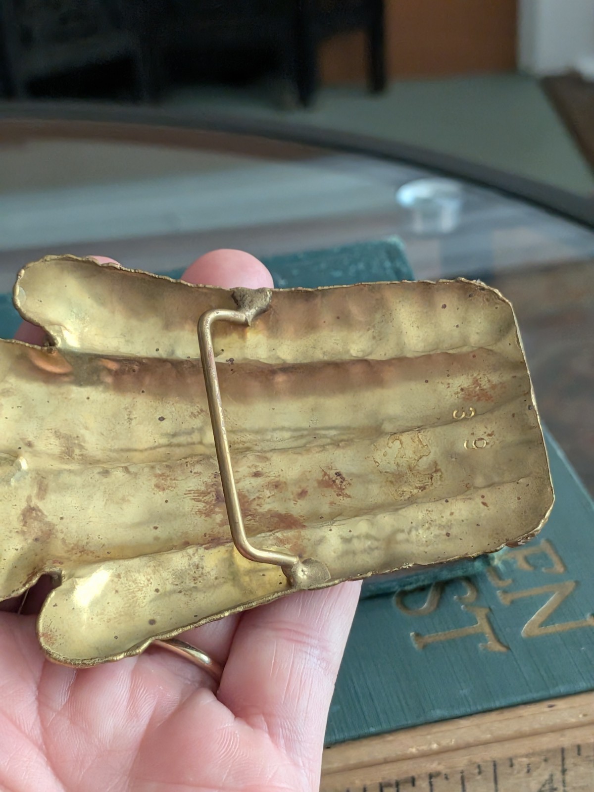 Vtg Metalwork Brutalist Artisan Statement Brass Belt Slide Buckle Modernist Art