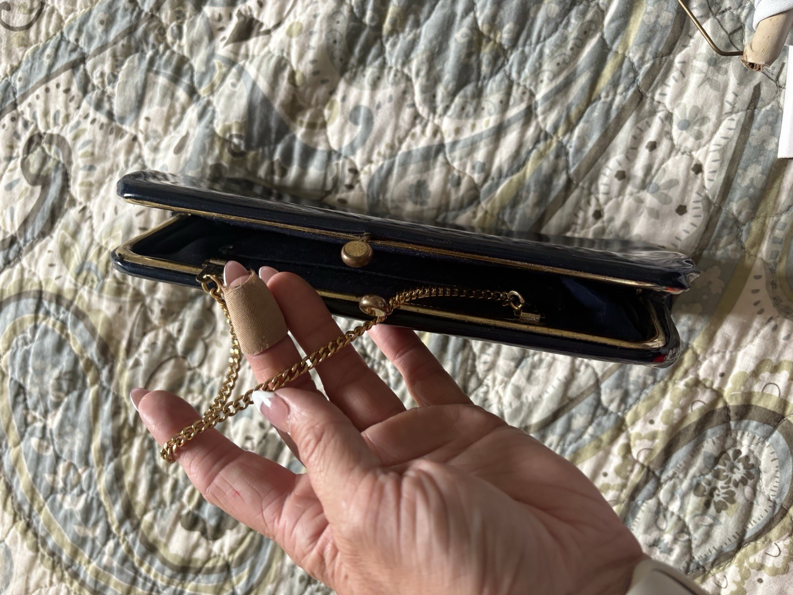 Navy Blue Designer Vintage Evening/Cocktail Clutch Purse w/ Gold Tone Strap