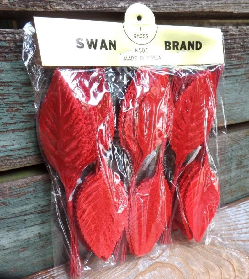 Vintage Swan Brand Red Satin Leaves Millinery Leaves Mid Century Decoration