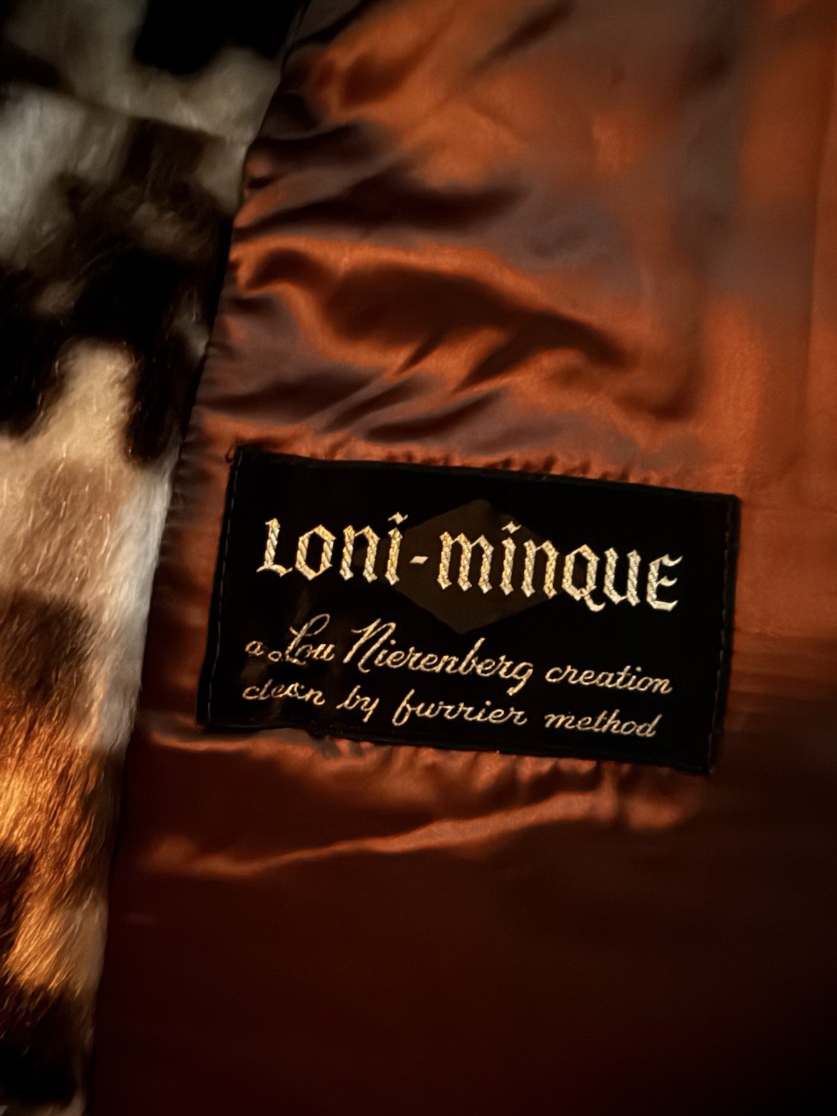 Vintage Loni Mique Chevron Faux Fur Coat 39” Brown Cream Swing M