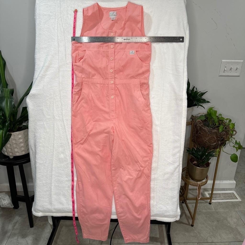 Vintage 90s Kidcore Pink Cotton Sleeveless Button Utility Jumpsuit Medium