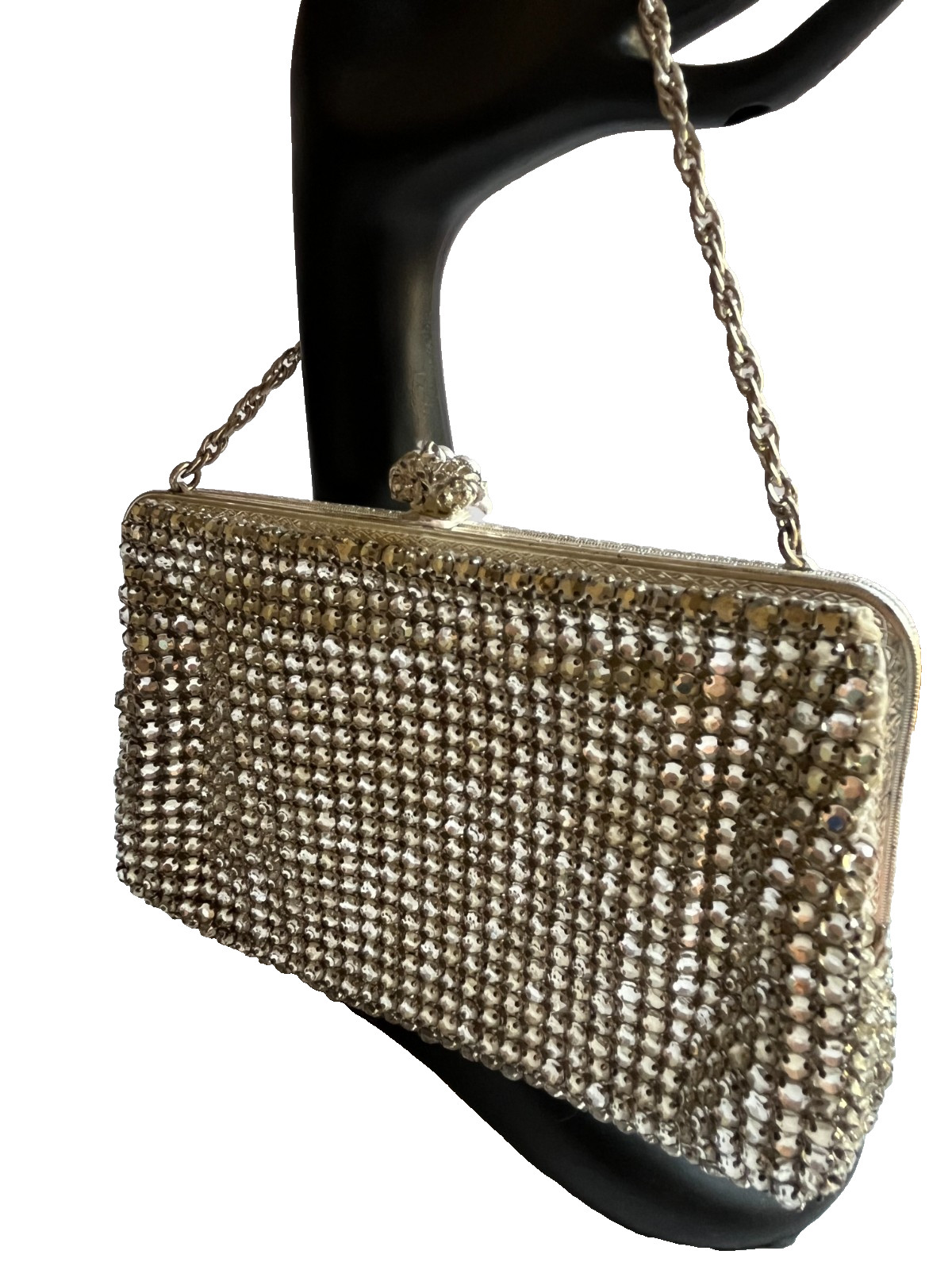 Bon Marche West Germany Rhinestone Crystal Silver Clutch Purse Evening Bag Vtg