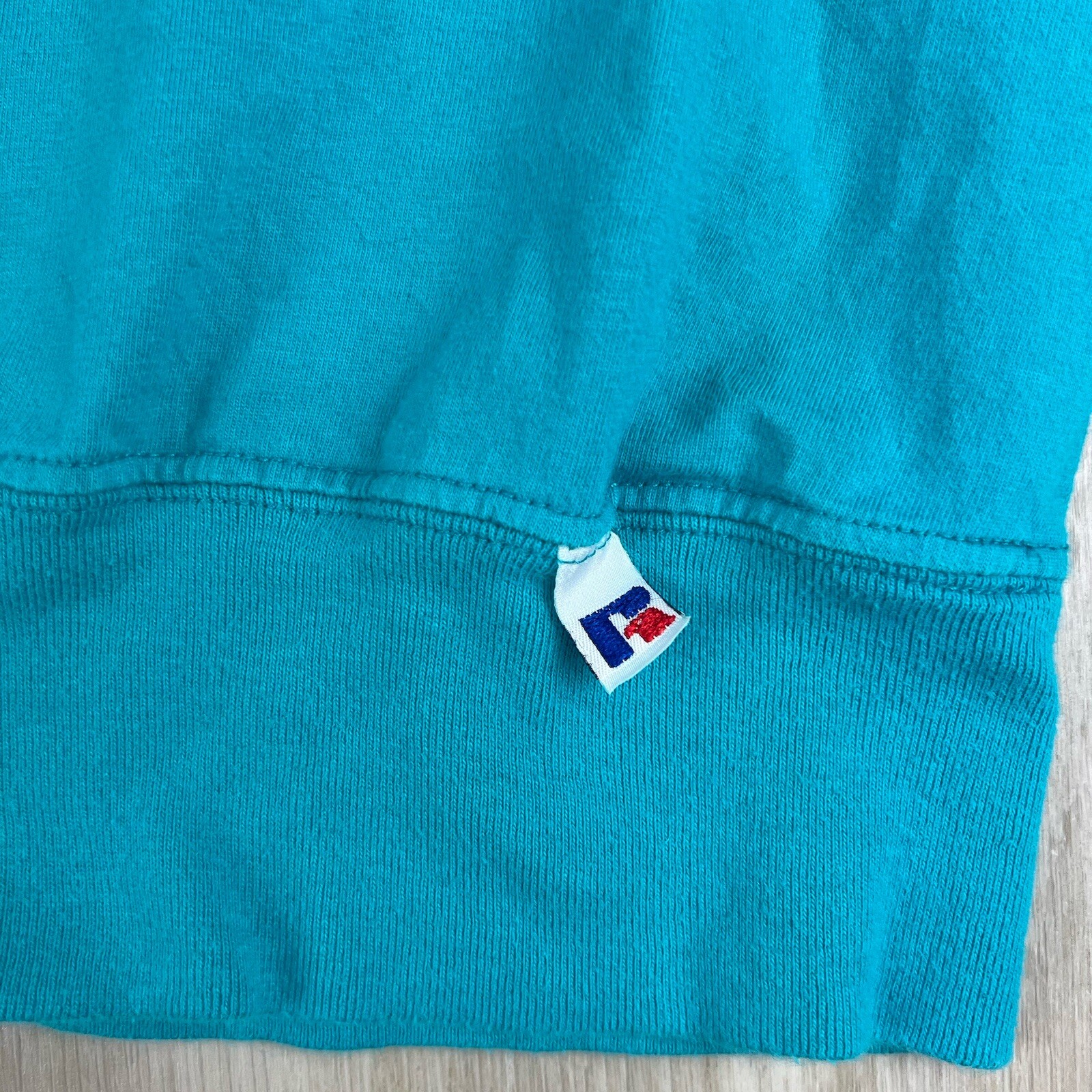 Vintage Russell Athletic Blue Crop Jersey Sleeve Shirt Misses Medium Made in USA