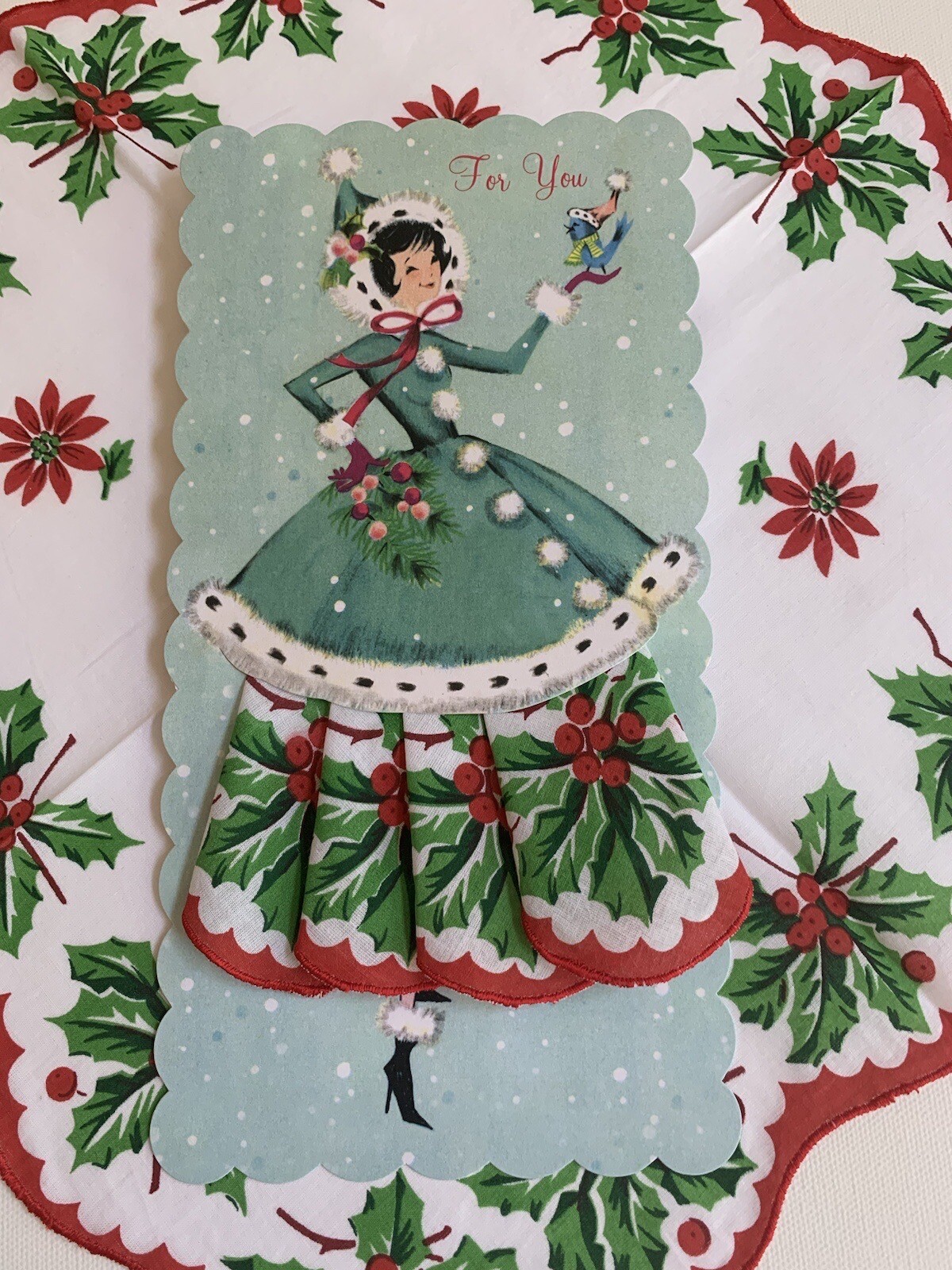 Darling New LuRay “HOLIDAY SUSIE ” Hankie Card ~ Mailable Handkerchief Keepsake!
