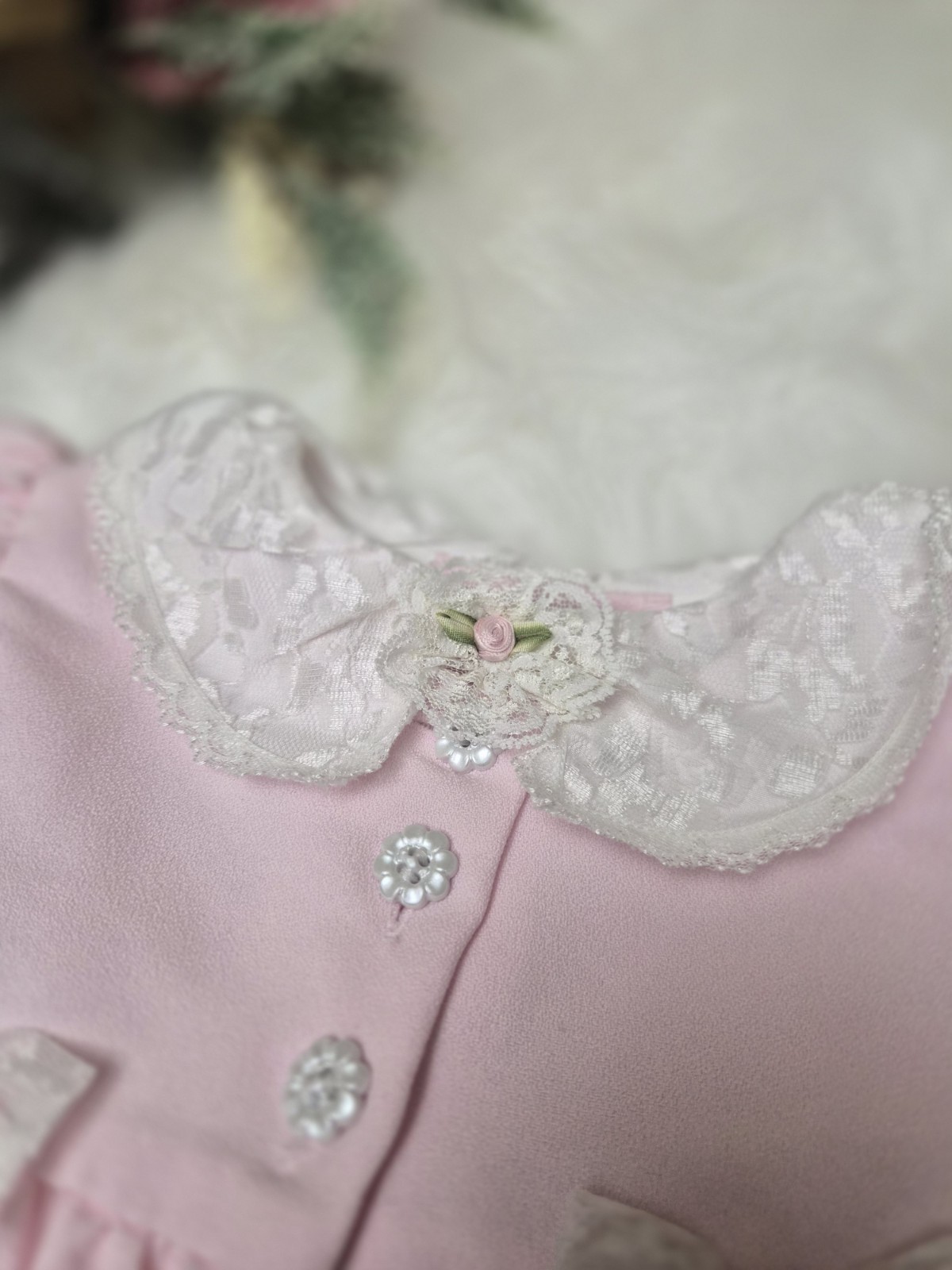 Vintage 3 pcs Baby Girl Dress Outfit Rose Cottage Size 12m Pink