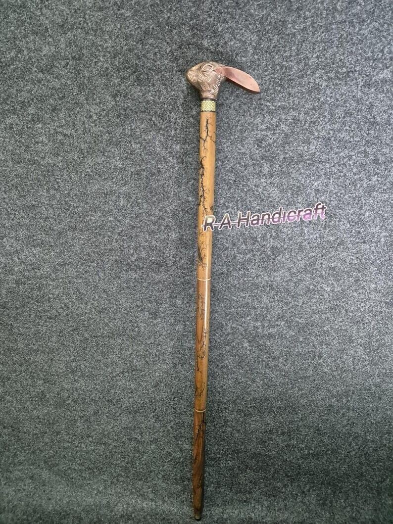 Antoique Copper Finish Aluminum Rabbit Victorian Wooden Walking Stick Cane