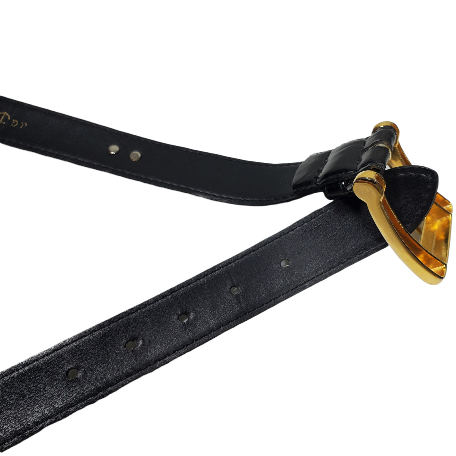 VTG 90s JG Hook Moc Croc Belt Womens Sz M/L Black Patent Pleather Gold Brass X