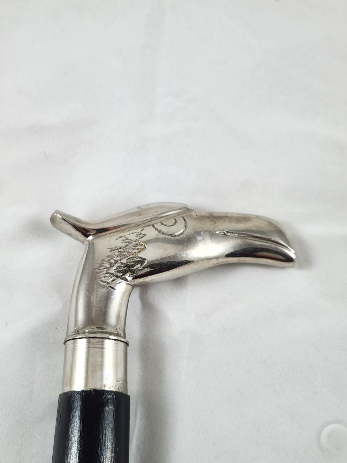 Walking Wood Stick Silver EAGLE Head Wood Vintage Walk 36in Cane- READ