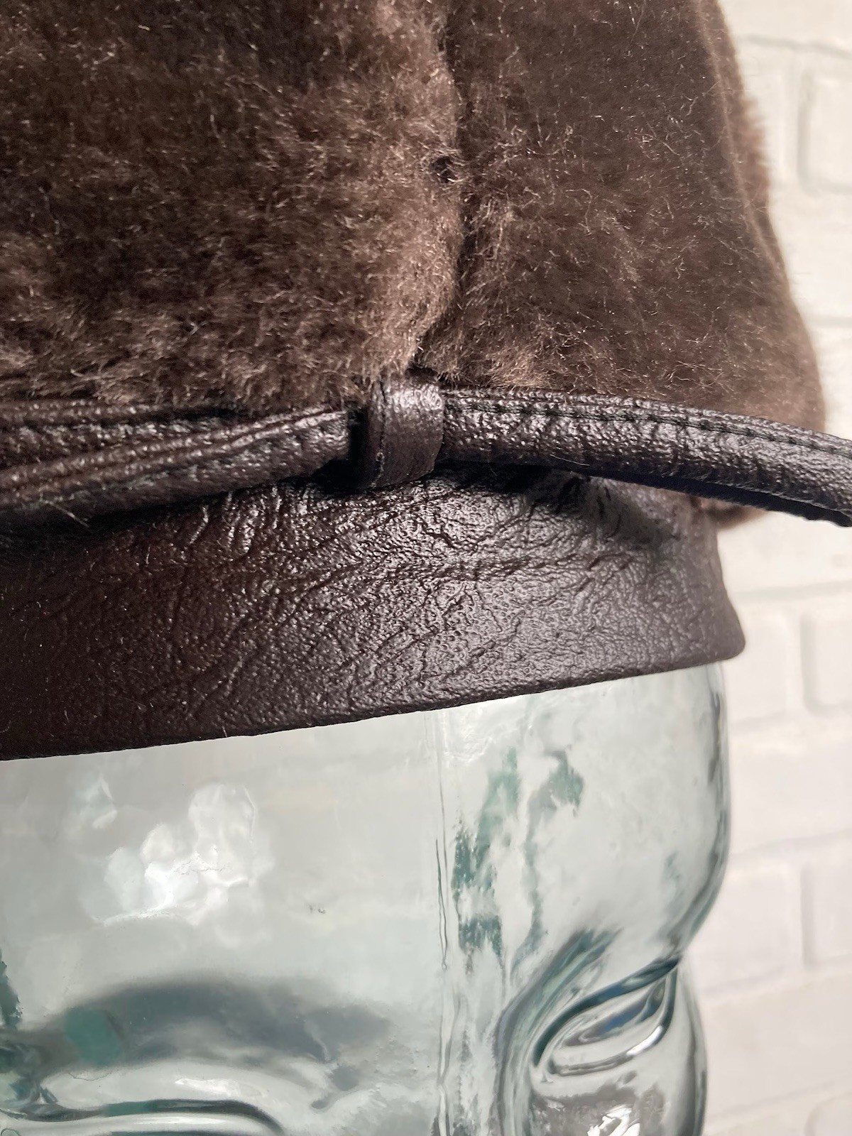 Vintage Mod 1960s Go Go Scooter Hat Taupe Brown Faux Fur Crinkled Pleather 21″