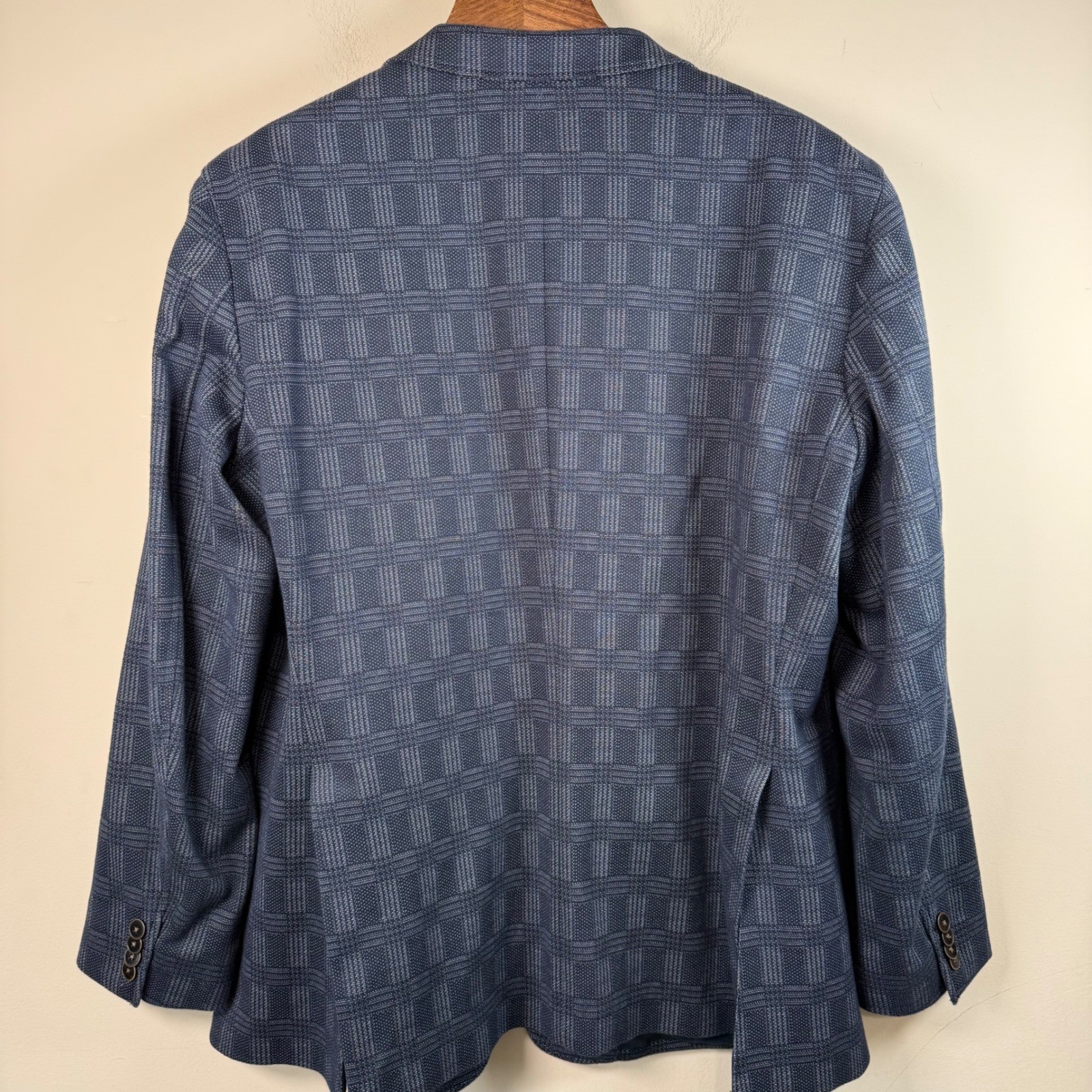 UnTuckit Blue Windowpane Plaid Cotton Blend Blazer 44R Office Business Casual
