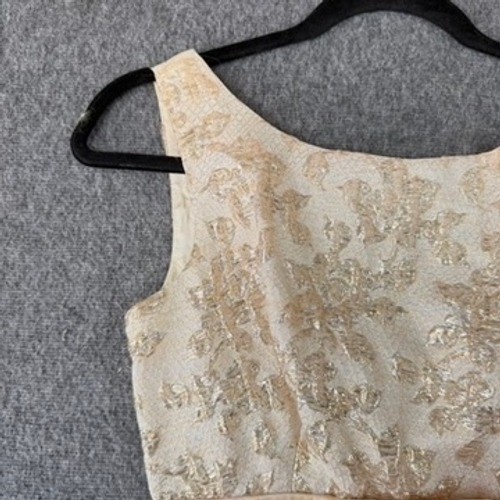 Vintage 60s Gold Brocade Empire Waist Maxi Dress Cream Sleeveless Formal Gown