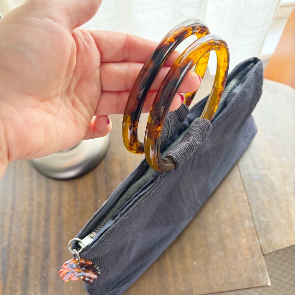 Black Cordé 1940s Vintage Purse with Tortoise Shell Handles