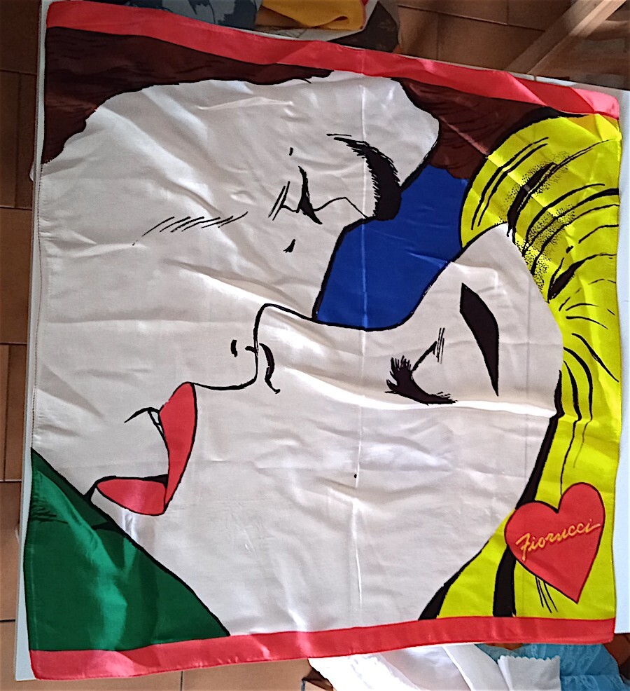 FIORUCCI 70s Italy Lichtenstein Kiss Comic Scarf Maxi Rare Acetate Rare