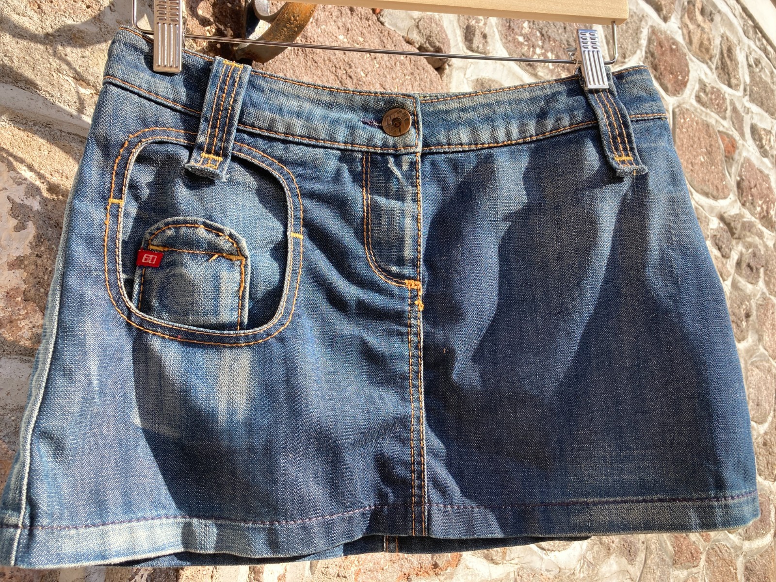 Vtg Y2K Miss Sixty Basic Try Denim Mini Skirt Cut Out Pocket Made in Italy M