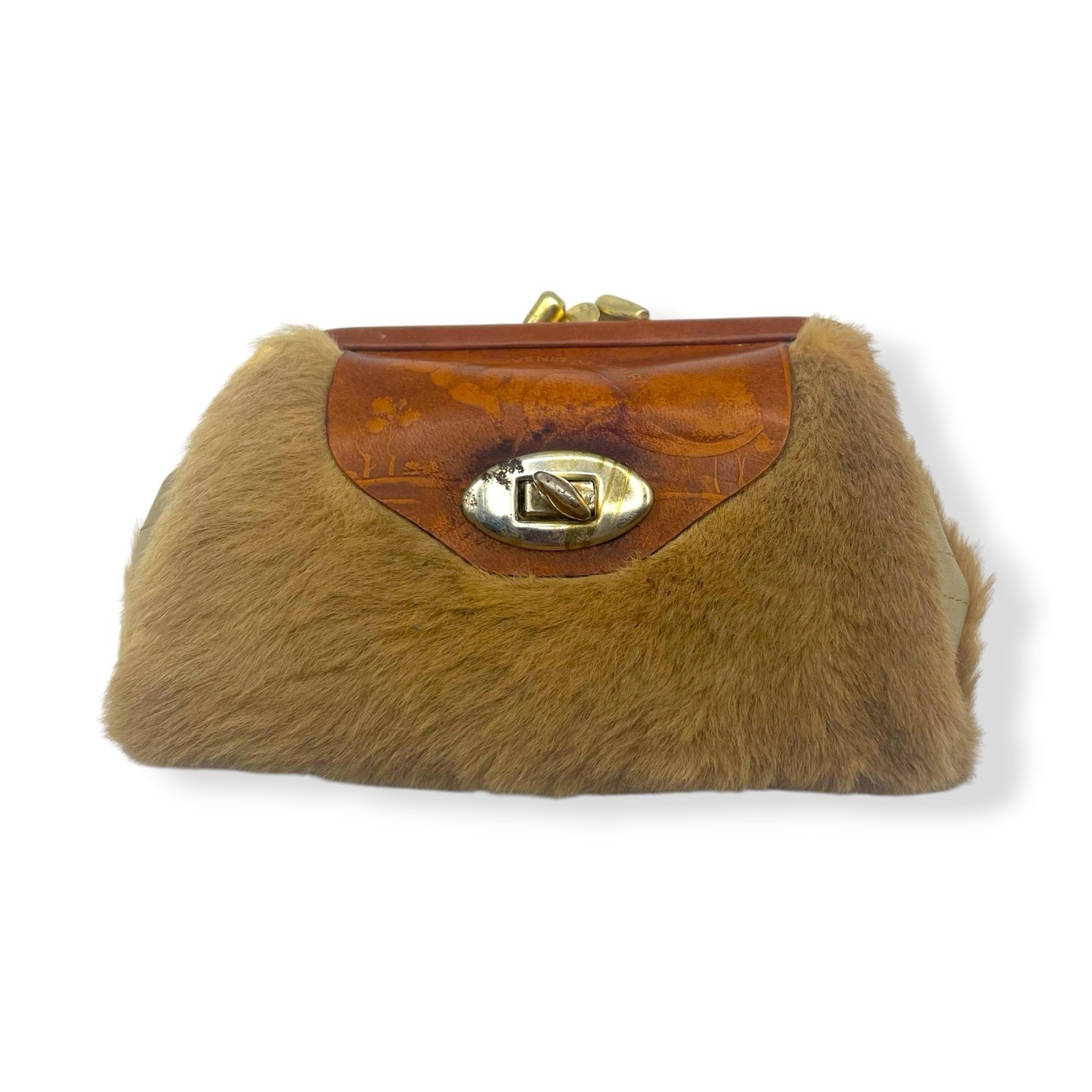 Vintage Calf Hair Fur Clutch Kangaroo Australia Souvenir Kiss Lock
