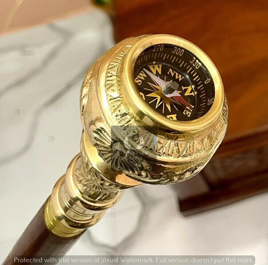 Antique Style Handmade Designer Handle Cane Wooden Walking Stick Compass gift