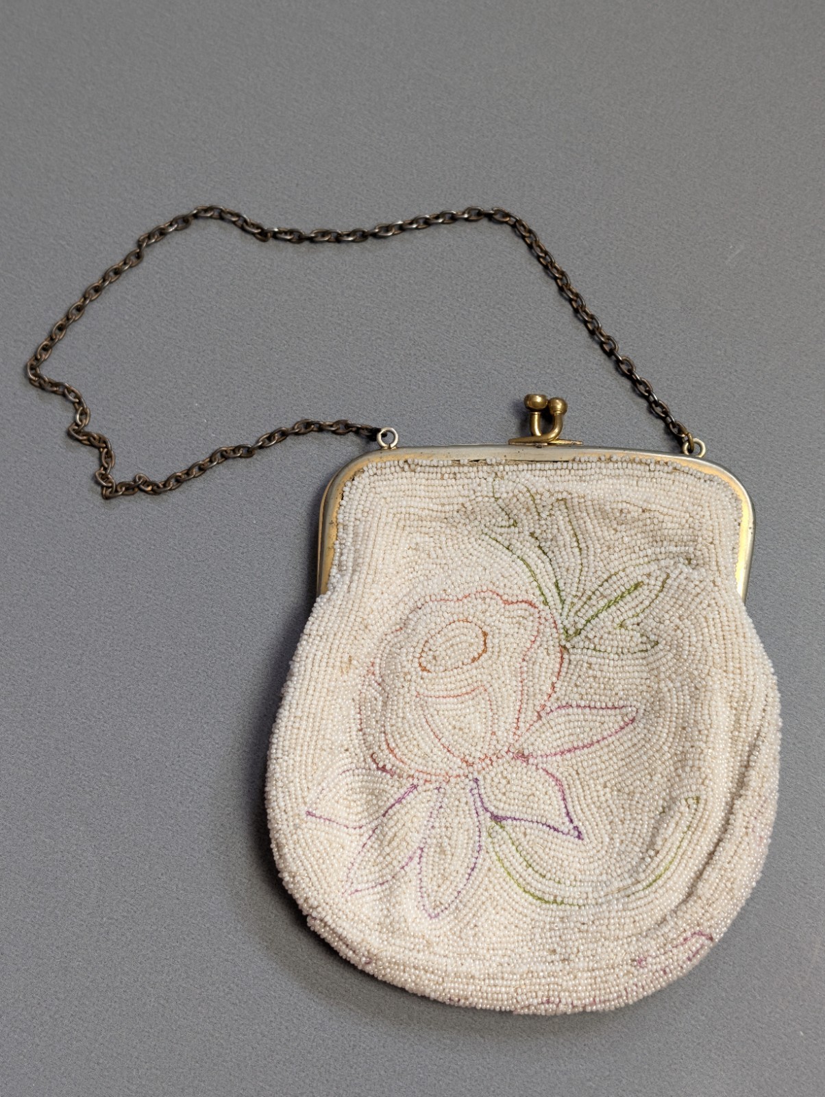 Antique 20s Beaded Floral Evening Purse Made In France