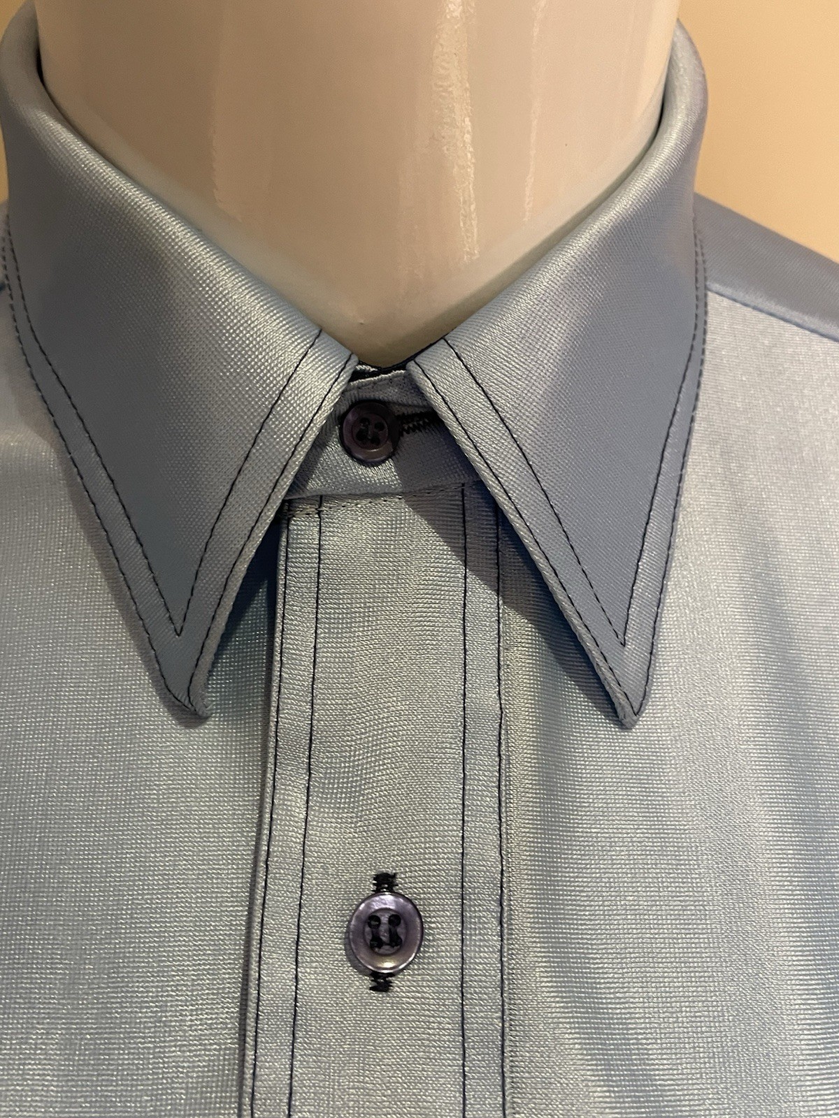 Vintage 70’s Sutton Place baby blue nylon Qiana shirt Retro Disco Size M