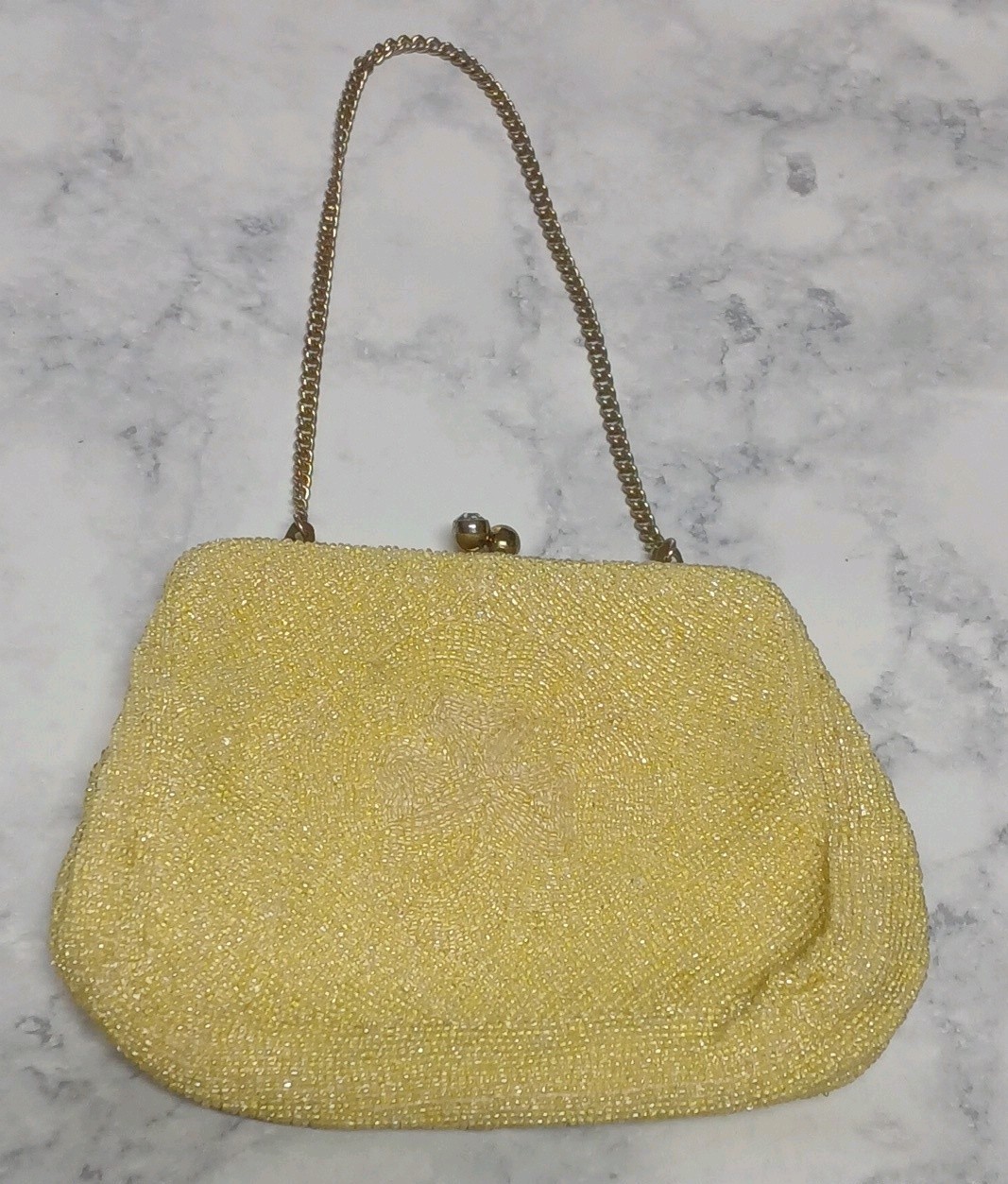 Vintage Magid Yellow Clover Beaded Clutch Purse Evening Bag Japan