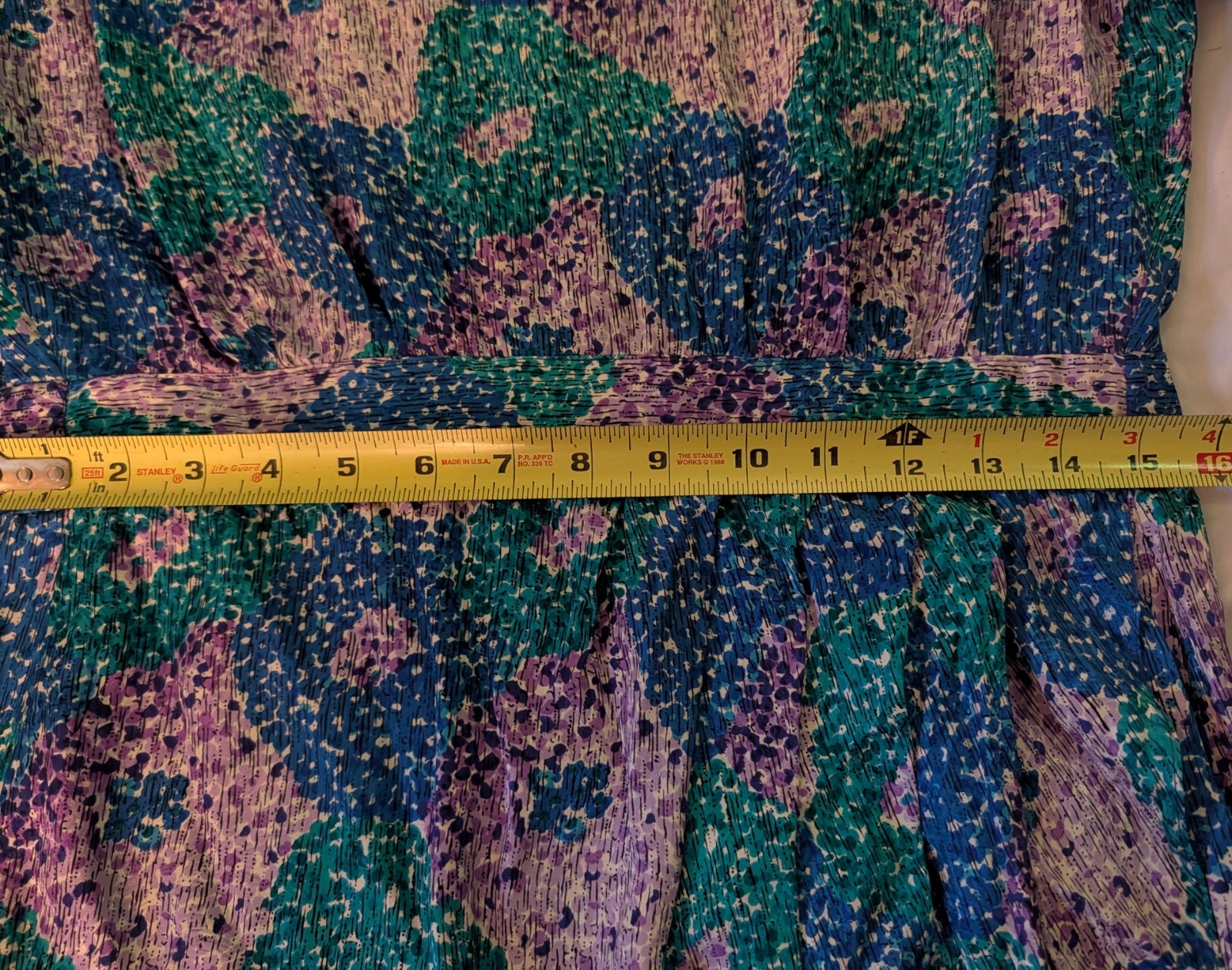 Designer Norah Noh VTG Silk Women Dress Sz 8P Impressionist Blue Green Chic Midi