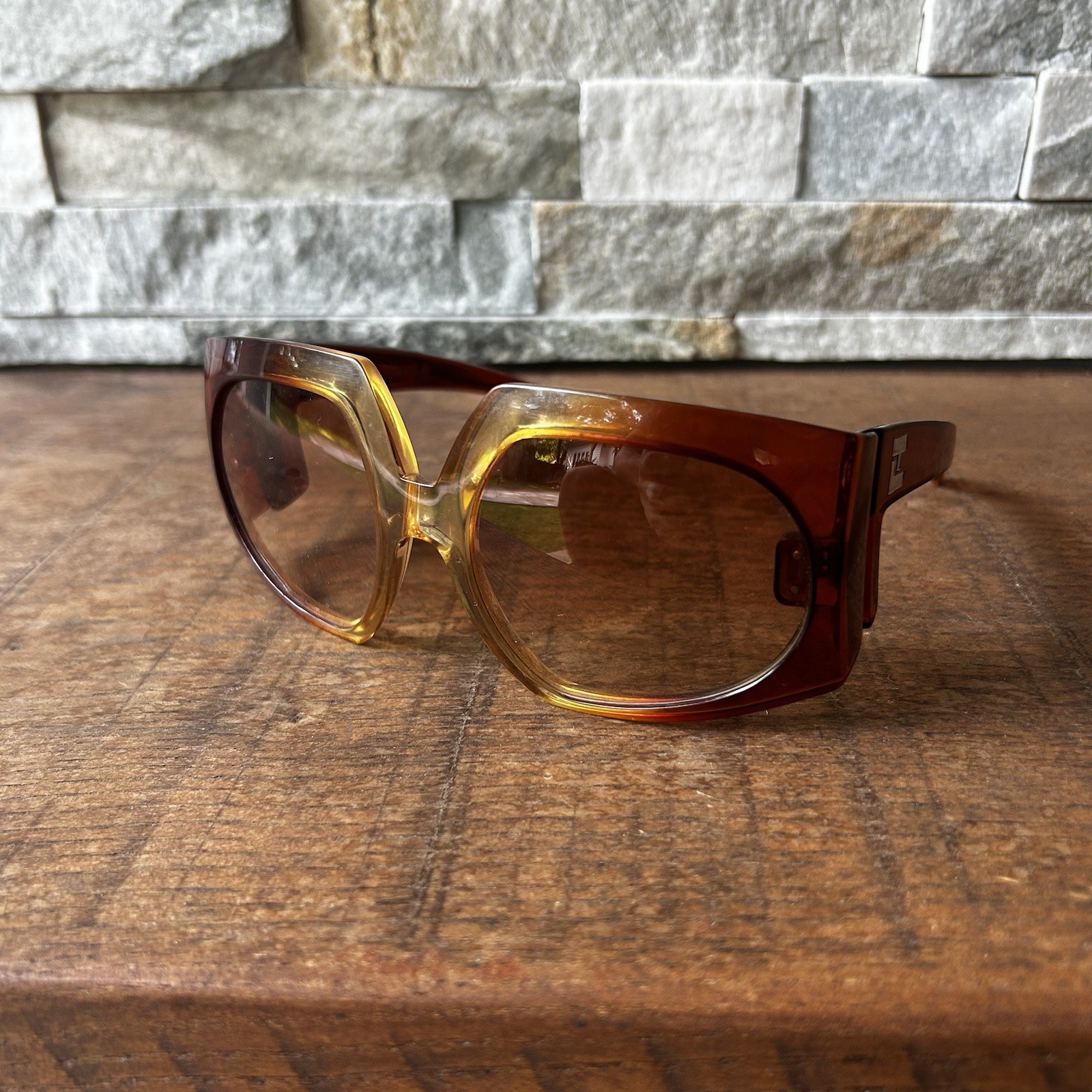 VINTAGE TED LAPIDUS 25 OVERSIZED TRANSLUCENT Brown 1970’S 80s FRANCE SUNGLASSES