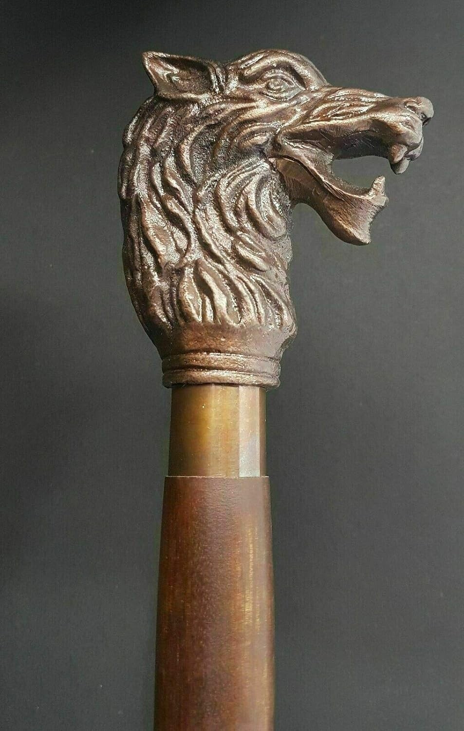 Aesthetic Walking Cane Stick Wolf Head Antique Look Handle Unisex Wooden Cane