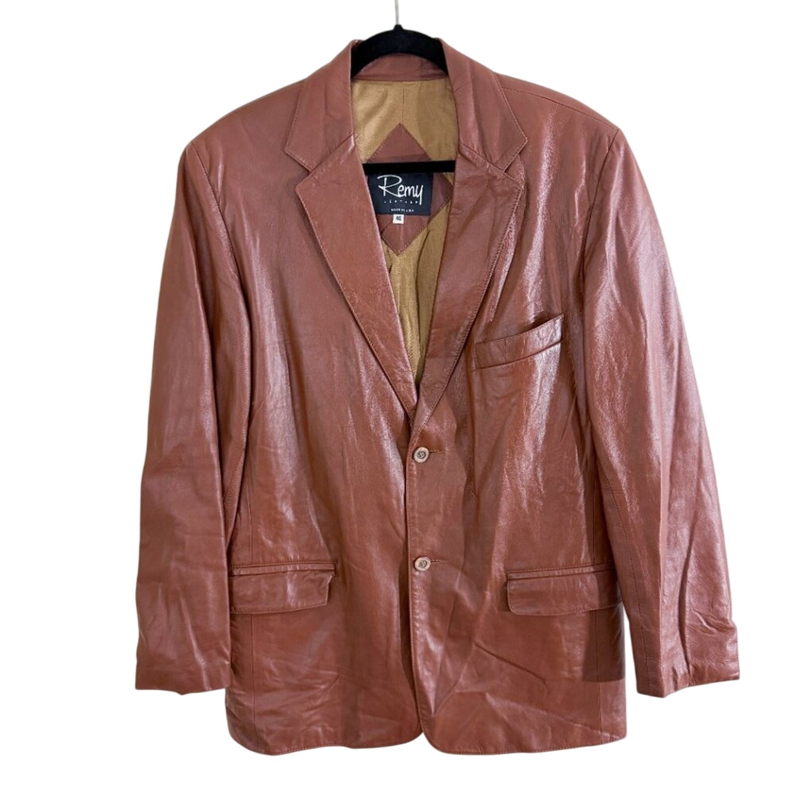 Vintage Remy Leather Brown Leather Jacket Men’s Size 40 Button Up Made in USA