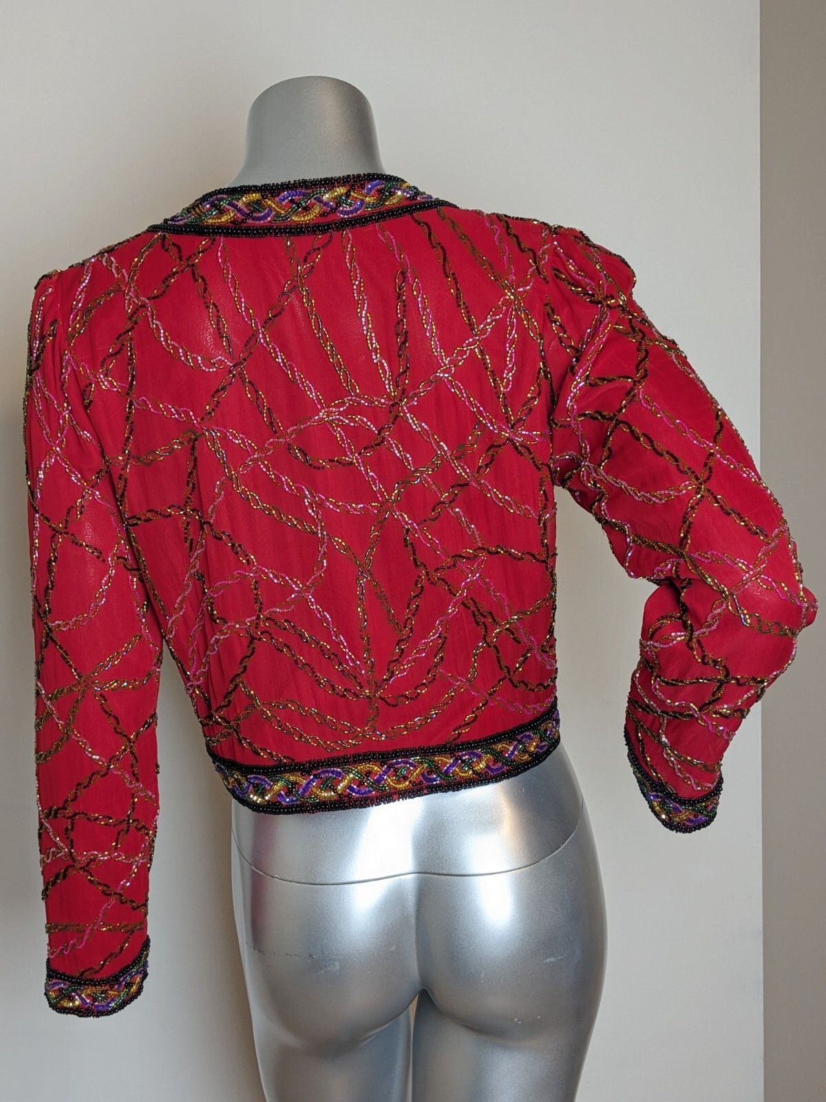 VTG Lawrence Kazar Red Art 2 Wear Beaded Rope Jacket PS Petite Small