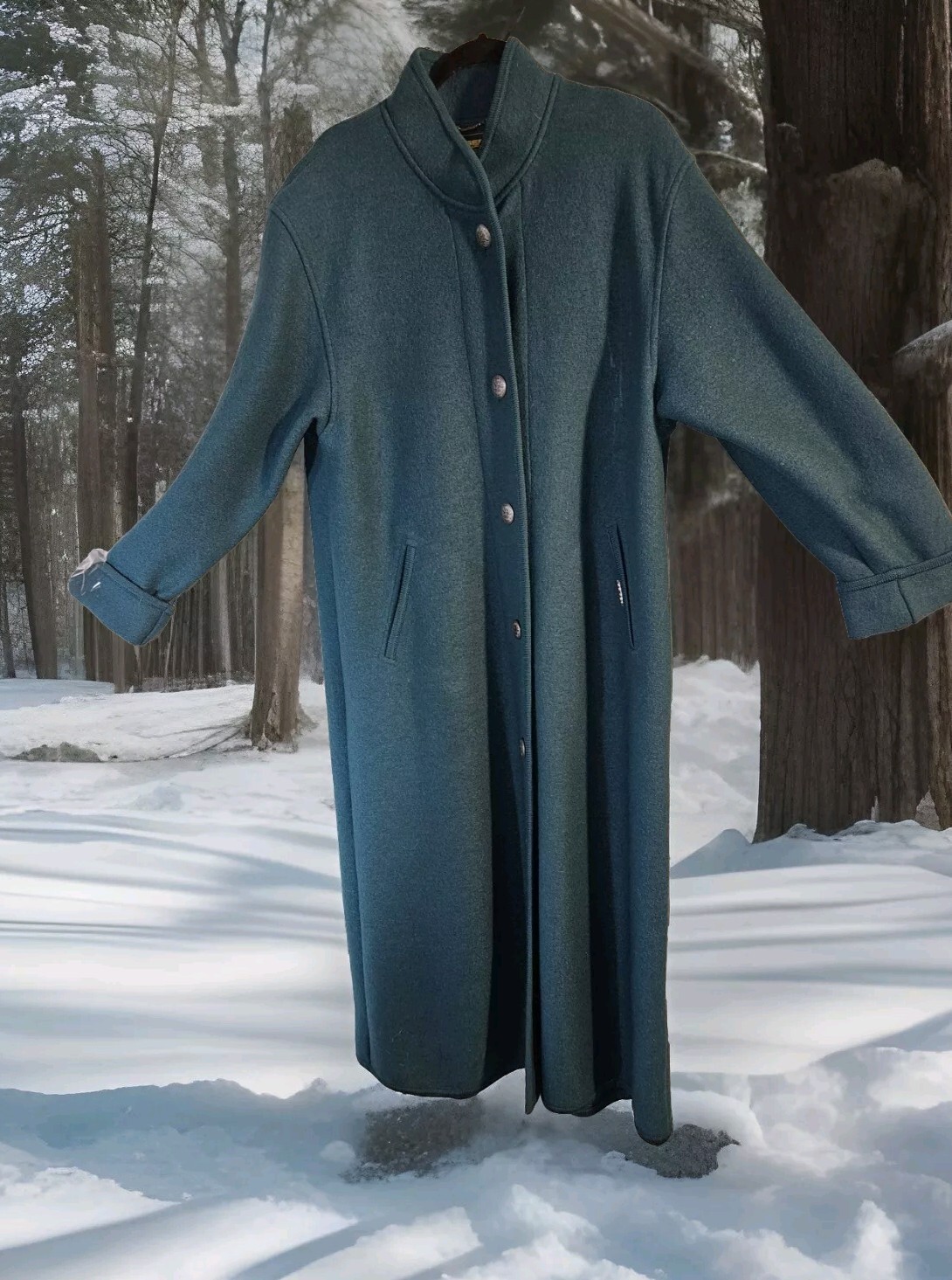 Vintage Geiger Collection Austria Teal Wool Full Length Long Over Coat Sz 38