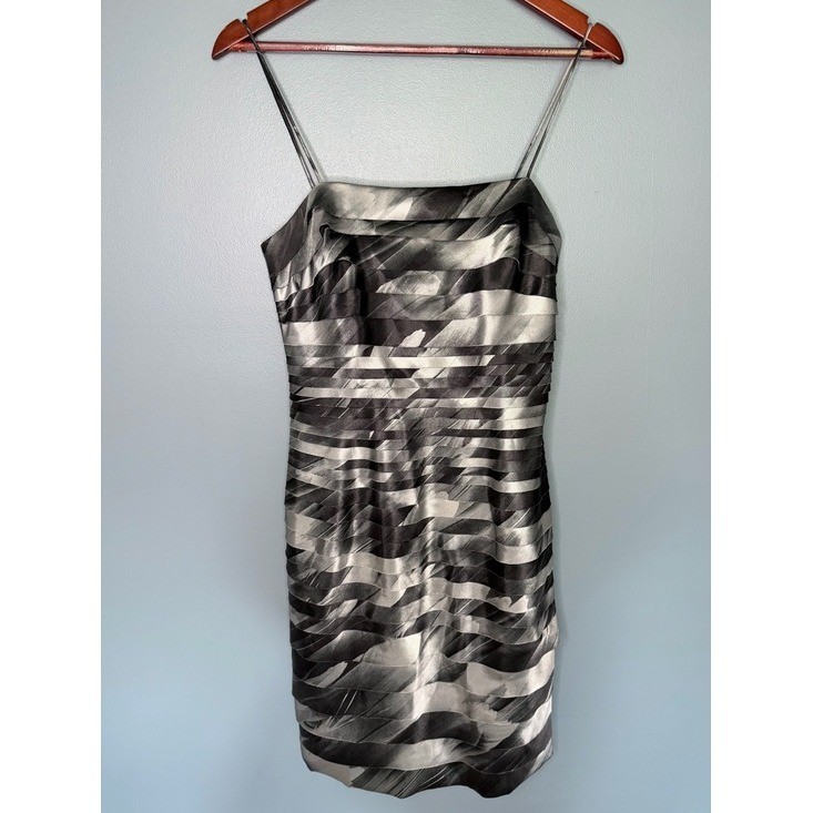 Vintage Y2K Cache Silver and Black Satin Dress Cocktail Evening | Size 6