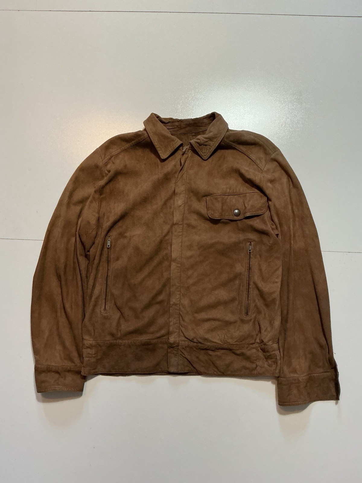 Vintage Giorgio Armani Made In Italy Suede Leather Motorcycle Full Zip Jacket 50