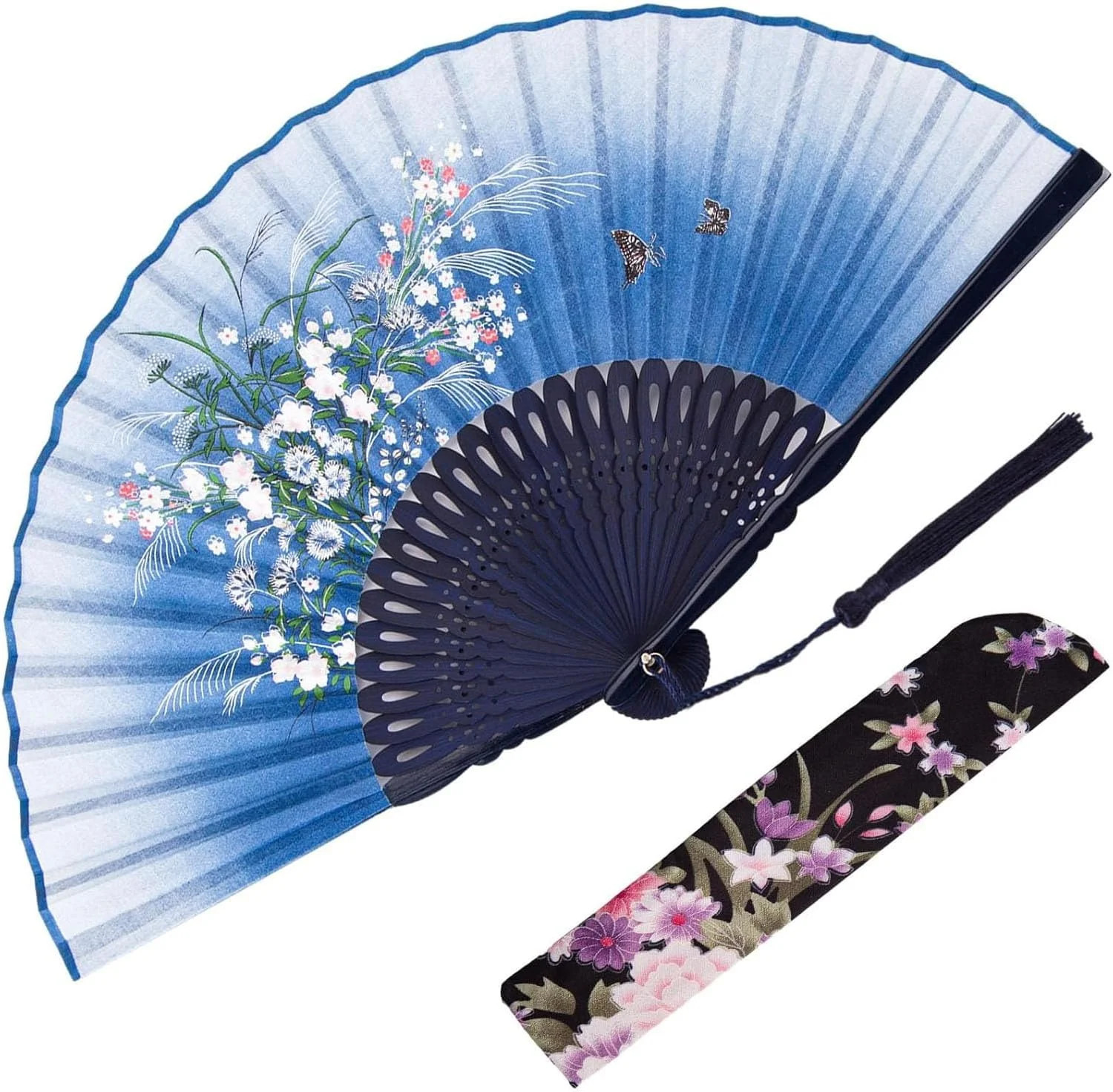 Hand Fans for Women Foldable,8.3 Inch Blue Spanish folding fan Handheld Portable