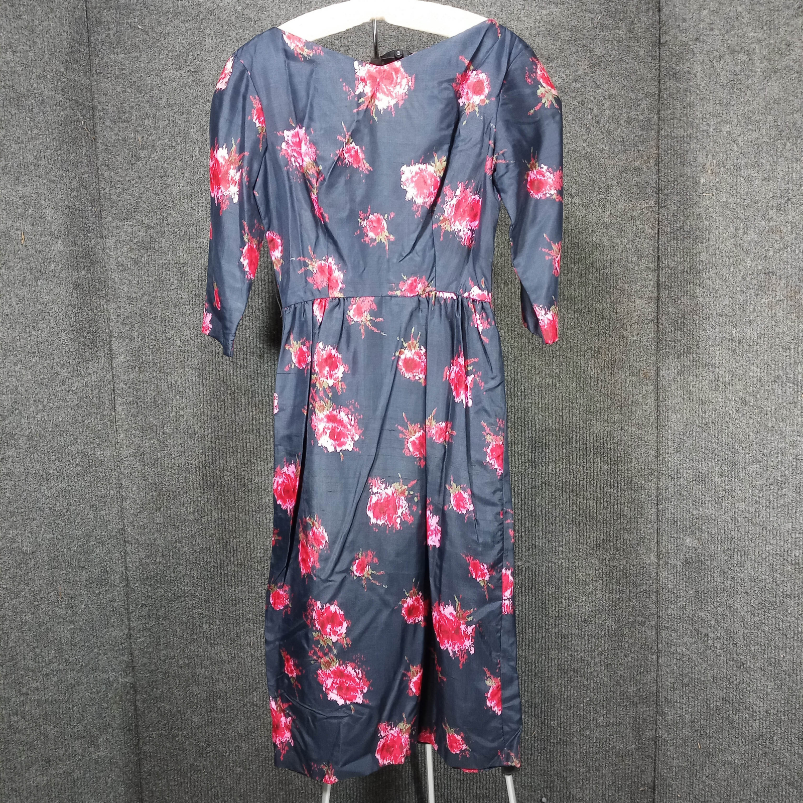 1950’s Navy Pink Floral Wiggle Dress by Gigi Young – Needs Love