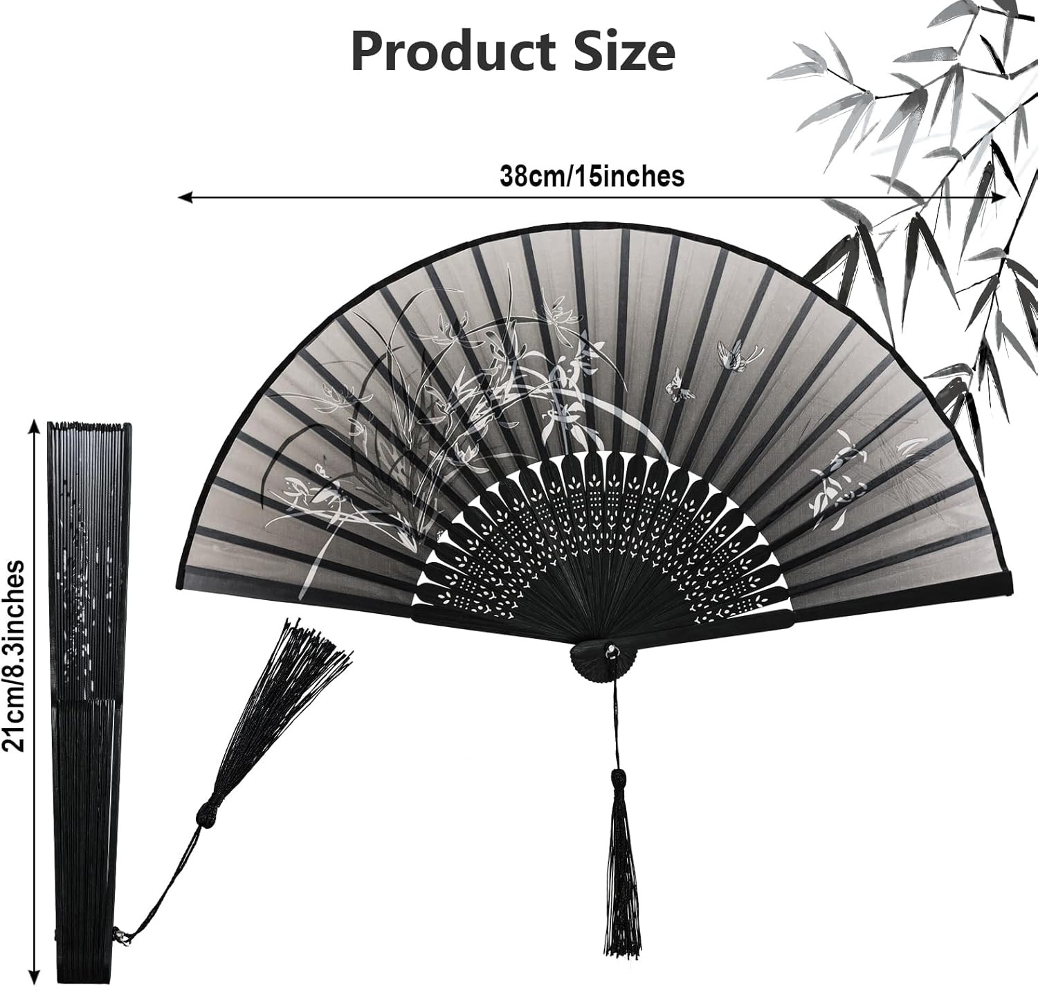 4 Pcs Handheld Folding Fan Small Chinese Silk with Tassel Floral Manual Fan H…