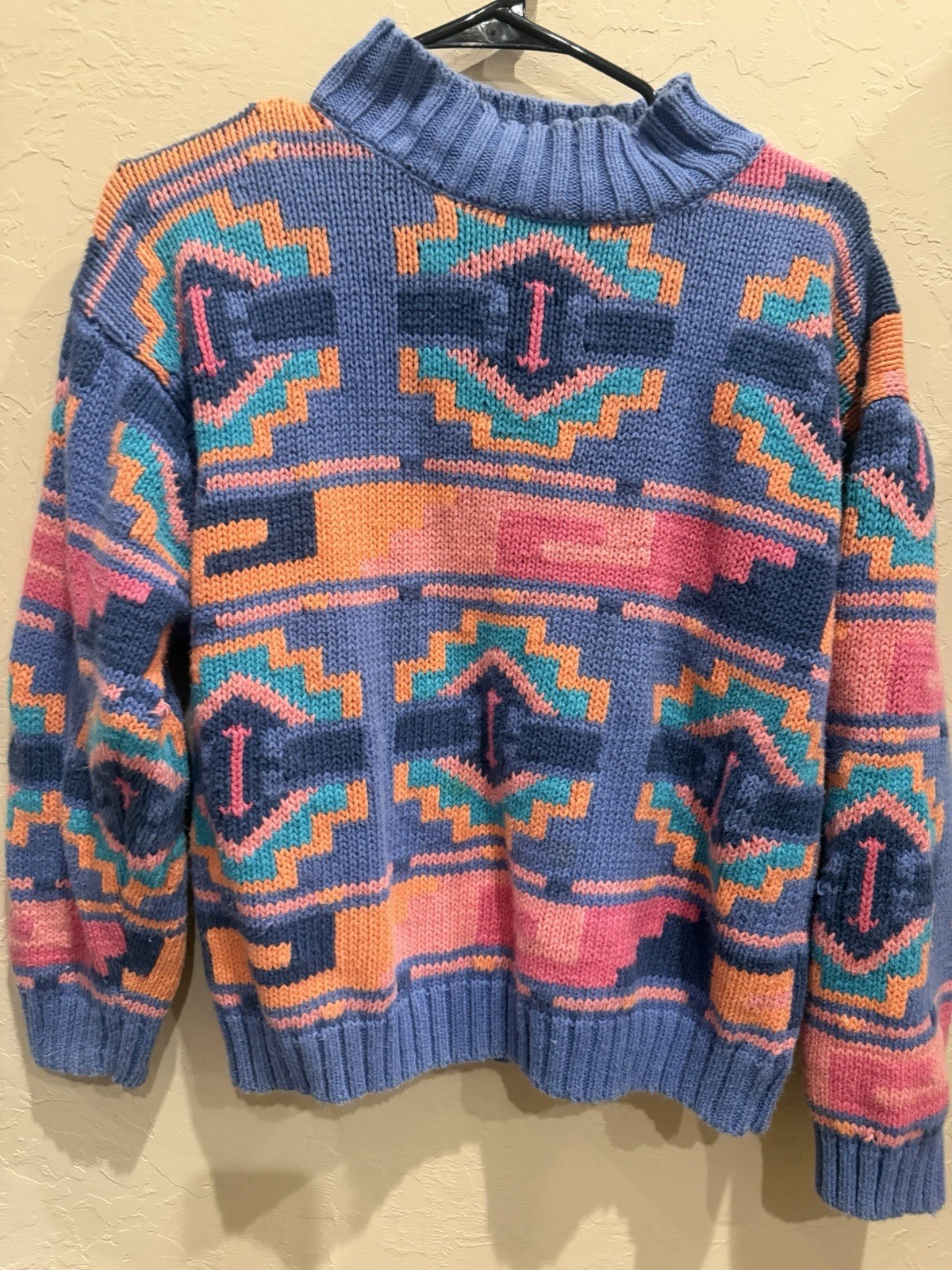 Vintage 80’s Nuovo Turtle Neck Knit Sweater S Southwest Aztec colorful