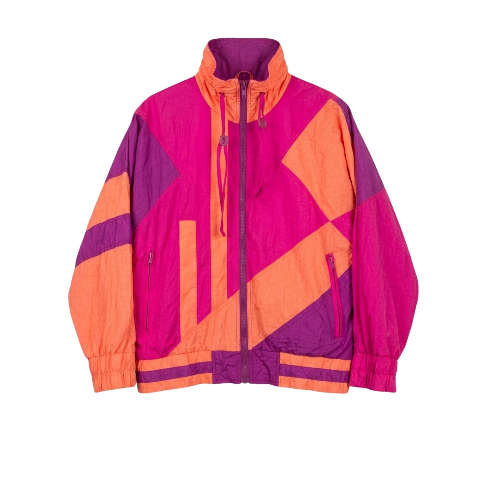 Vintage Colorblock Windbreaker Women Large Pink Orange Retro 80s 90s Medium