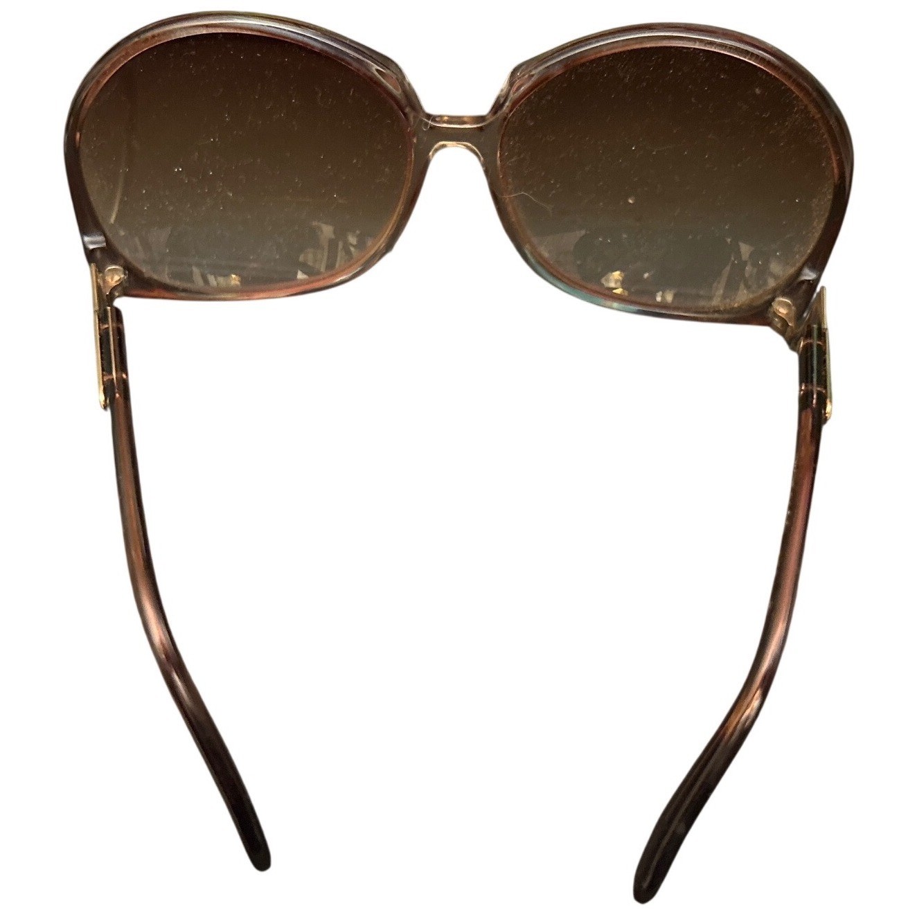 Luxottica Vintage Oversized Round Sunglasses Brown Gradient Made in Italy 130