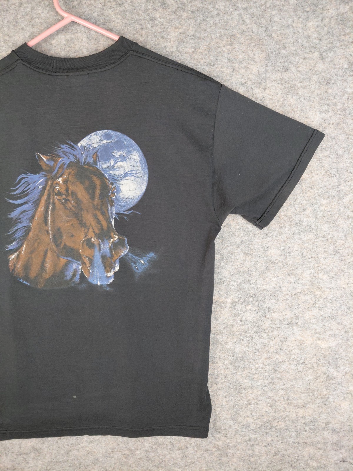 VTG FOTL BEST Horse T-shirt DISTRESSED STAINS Mens L 20.5×27.5 Black Faded